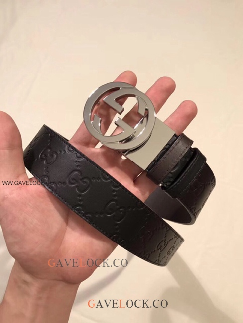 Gucci Double Sided Leather Belt Monogram Steel GG Buckle